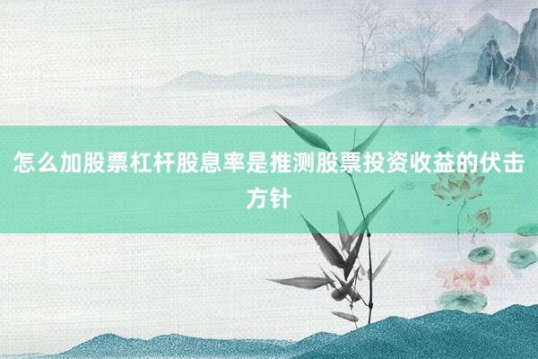 怎么加股票杠杆股息率是推测股票投资收益的伏击方针